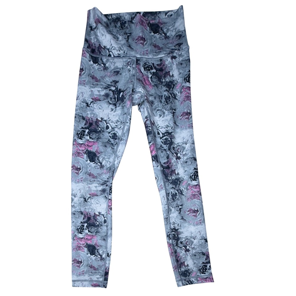 Lululemon Wunder Under High Rise 25" Floral Grey Pink Cotton Blend Size 6 T9